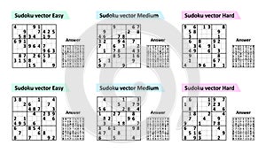 Set Sudoku game with answers. Different complexity.