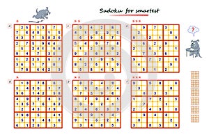 Set of Sudoku puzzles. Logic game for children and adults. Three different difficulty levels. Brain teaser book. Memory training