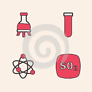 Set Sulfur dioxide SO2, Test tube, and Atom icon. Vector