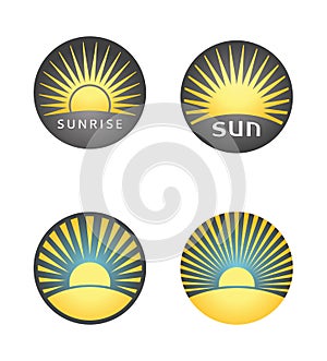 Set of summer badges with sunrise or sunset