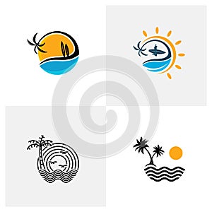 Set of Summer Beach logo design Vector, Beach logo template design concept, Creative icon