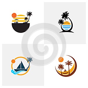 Set of Summer Beach logo design Vector, Beach logo template design concept, Creative icon