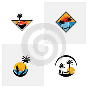 Set of Summer Beach logo design Vector, Beach logo template design concept, Creative icon