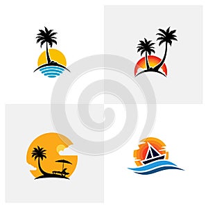 Set of Summer Beach logo design Vector, Beach logo template design concept, Creative icon