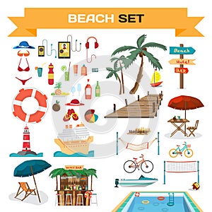 Set of summer beach objects