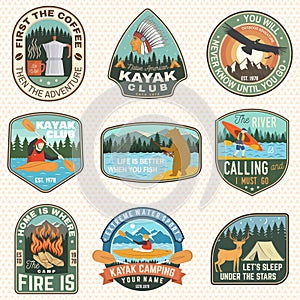 Set of Summer camp badges, patches. Vector. Concept for shirt or logo, print, stamp, patch or tee. Design with coffee