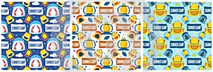 Set of Summer Camp Seamless Pattern Design of Camping and Traveling Element in Template Hand Drawn Cartoon Flat Illustration