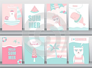 Set of summer card on pattern design,poster,template,greeting,animal,cool,ice cream,à¹‰holidays,Vector illustrations