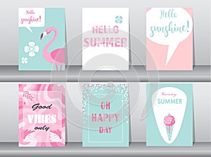 Set of summer card on pattern design,poster,template,greeting,cards,fruits,polygon,Vector illustrations