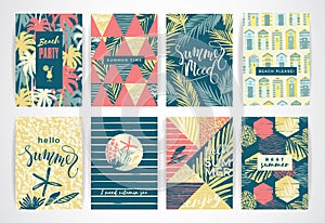 Set of summer cards with hand-drawing elements.