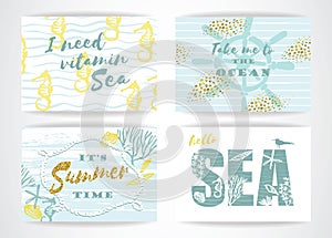 Set of summer cards with hand-drawing elements.