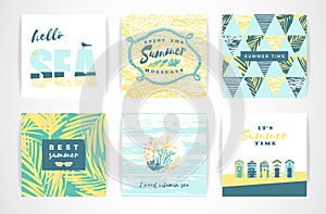 Set of summer cards with hand-drawing elements.
