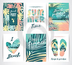 Set of summer cards with hand-drawing elements.