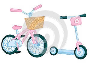 A set of summer children`s modes of transport