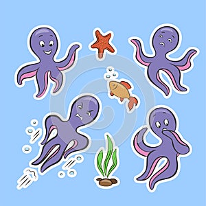 Set of summer emotional marine stickers