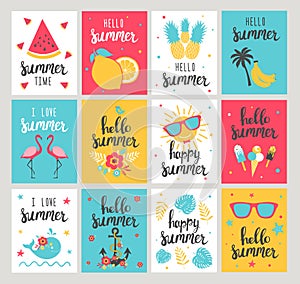 Set of Summer holiday cards. Hand drawn beautiful posters.