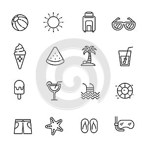 Set of summer icons in line style