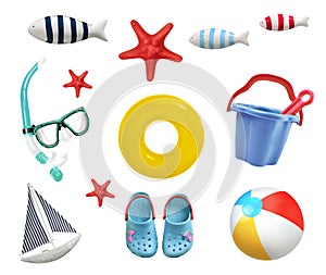 Set of summer items isolated. Child\'s beach staff. Sea vocation objects collection