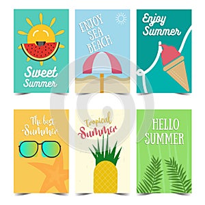 Set of Summer Poster Design. Vector illustrations for summer holiday, travel and vacation, restaurant and bar, menu, part and beac