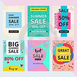 Set of summer sale banner with Memphis style