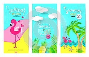 Set of summer sale banner templates with paper elements. Vector illustrations for website and mobile website banners, posters, ema