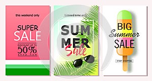 Set of summer sale banner templates. Vector illustrations for website and mobile website banners, posters, email and newsletter de