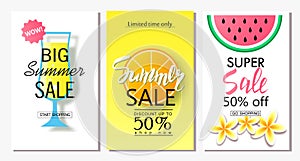 Set of summer sale banner templates. Vector illustrations for website and mobile website banners, posters, email and newsletter de