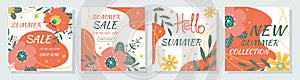 Set summer sale banners. Summer flowers and abstract shape.