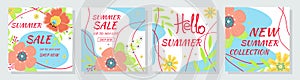 Set summer sale banners. Summer flowers and abstract shape.