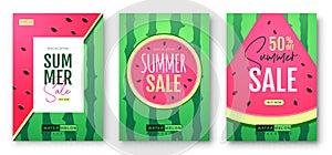 Set of summer sale banners with watermelon. Watermelon background.