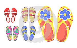 Set of Summer Shoes in Cartoon Style Flat Design