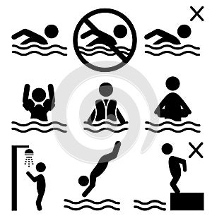 Set of summer swim water information flat people pictogram icon
