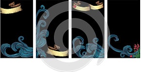 Set of summer templates with wawes. Sea beach frames. vector illustration