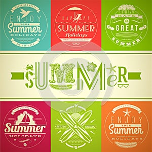 Set of summer vacation and holidays emblems