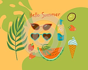 Set of summer vector elements. Beautiful illustration about summer.