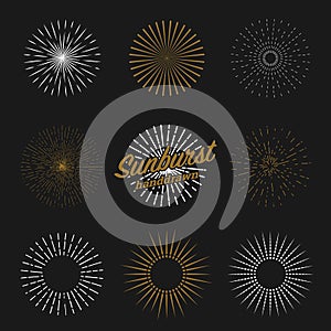 Set of sun bursting rays. vintage background for emblems and logos hand drawn. isolated vector. elements retro style