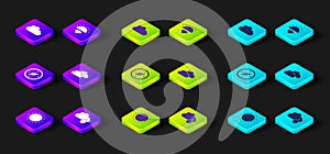 Set Sun, Cloud with rain, Compass, Sunset and icon. Vector