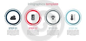 Set Sun and cloud weather, Weather forecast, Sunset and Meteorology thermometer. Business infographic template. Vector