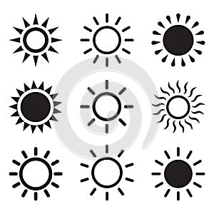 Set of sun icons, isolated vector