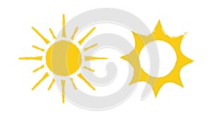 Set of sun icons isolated on white background. Sunshine, Sunset. Summer concept. Vector illustration