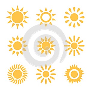 Set sun icons sign, solar isolated icon