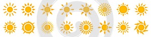 Set sun icons sign  solar isolated icon  sunshine  sunset collection  summer  sunlight â€“ vector