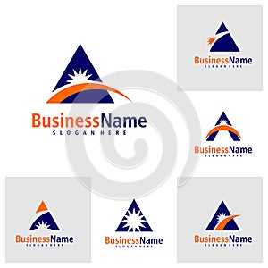 Set of Sun with Letter A logo design vector. Creative Initial A logo concepts template