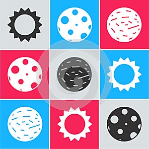 Set Sun, Moon and Planet Venus icon. Vector