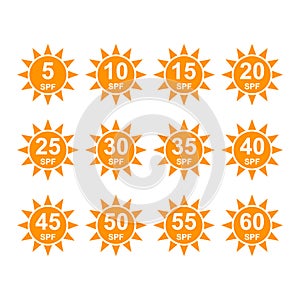 Set of Sun protection factor icon, uv radiation block symbol, sun protect skin vector illustration