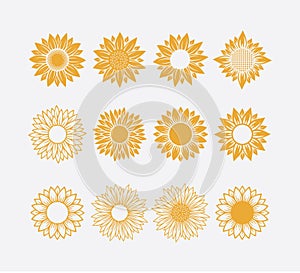 set of sun symbol or sunflower vector logo design concept isolated on white background
