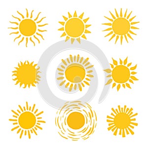 Set of sun vector illustration on white background