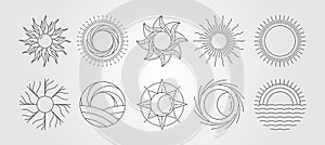 Set of sun vector line art logo symbol design, abstract sun bundle illustration design