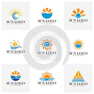 Set of Sun with water logo design vector template, Icon symbol, Illustration