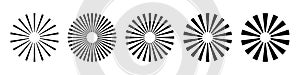 Set of sunburst element. Radial stripes. Collection of ray. Vector design element.